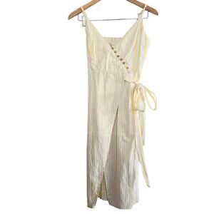 ALTAR'D STATE YELLOW CREAM STRIPE WRAP DRESS 100% COTTON